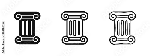 Ancient Greek Column Pillar Icon Set for Law and Architecture