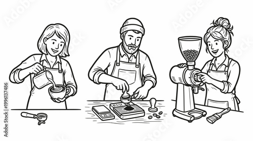Barista coffee preparation process illustration