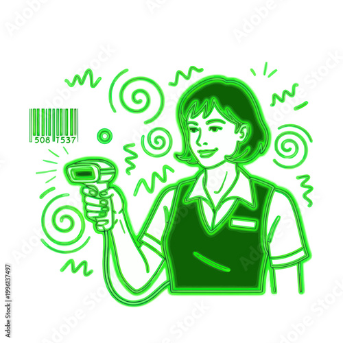 Retail Worker Scanning Barcode with Scanner, Customer Service, Shopping Concept