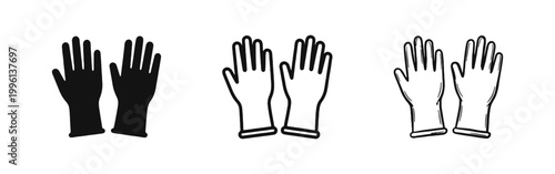 Protective Rubber Gloves Icon Set for Cleaning and Safety in Flat Outline and Hand Drawn Style