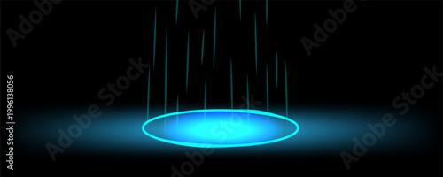 Futuristic Neon Portal with Glowing Light Beams on a Dark Background