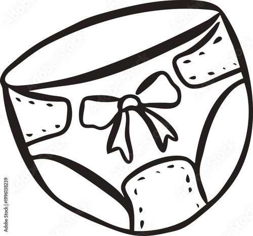 Cute newborn baby diaper doodle illustration in minimal hand drawn outline style for parenting content, nursery design, and baby care branding