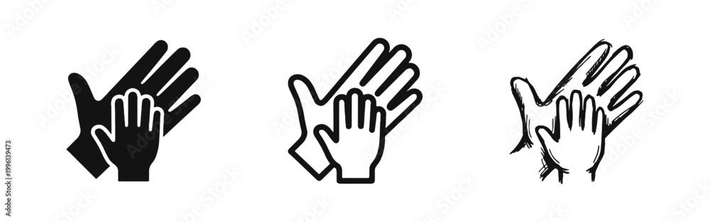Obraz premium Hands together icon set representing care and family support