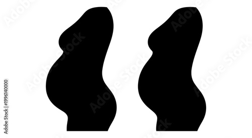 Pregnant woman silhouette, maternity icons, black pregnant belly profiles, pregnancy symbols, vector graphics
