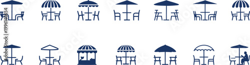 Collection of outdoor cafe seating table chair