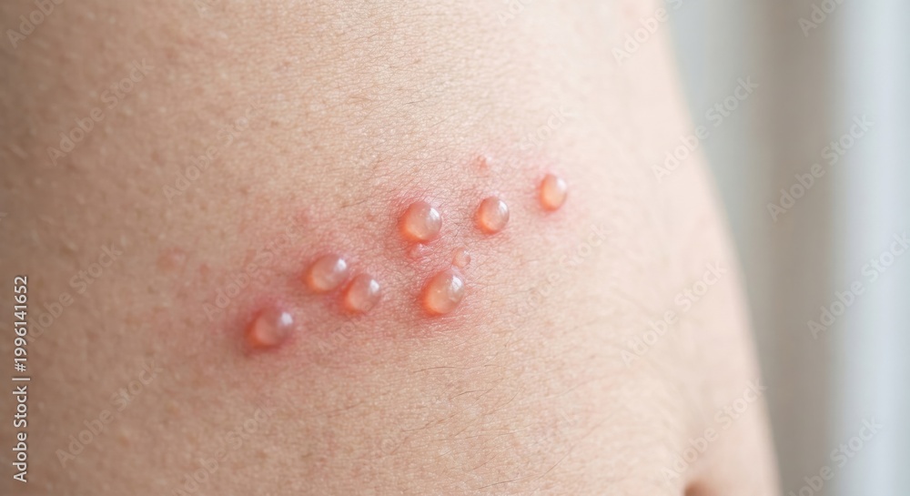 Fototapeta premium Close-up of chickenpox vesicles on human skin torso