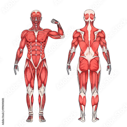 Human Anatomy Muscle System - Front and Back View