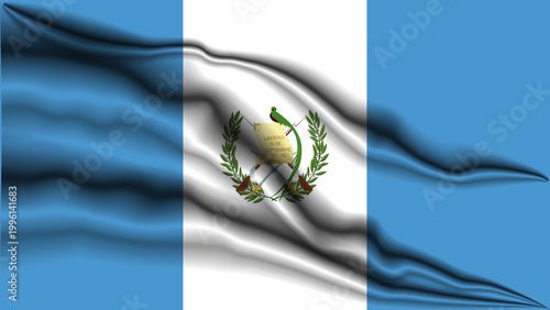 Dramatic dark waving fabric background with realistic folds and colors of the Guatemala flag.