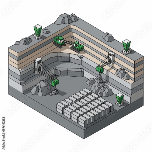 Open Pit Mine Excavation With Heavy Machinery And Resources.