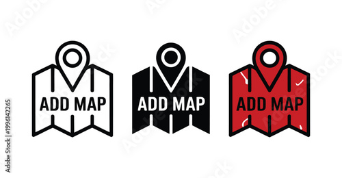 Map pin icons with add map text in various colors and styles