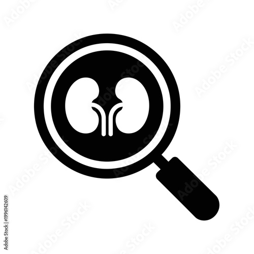 Magnifying glass with kidney organs inside for medical concept