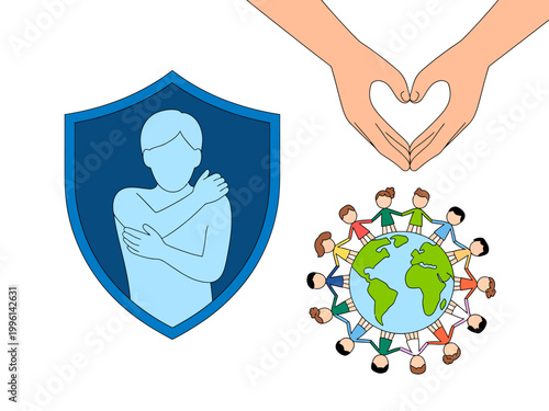 People around the globe holding hands in unity and protection