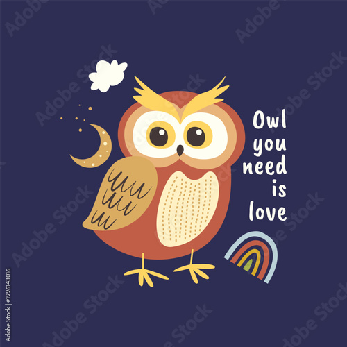 cute hand-drawn owl with 