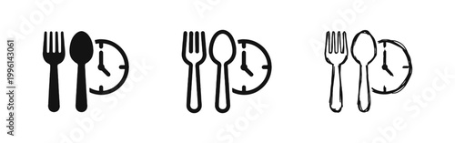 Meal Time and Fasting Schedule Icon Set with Fork and Spoon