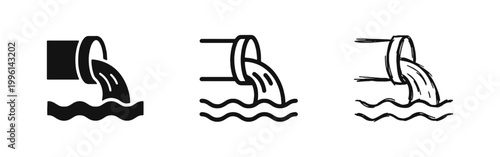 Water Pollution and Industrial Waste Discharge Icon Set
