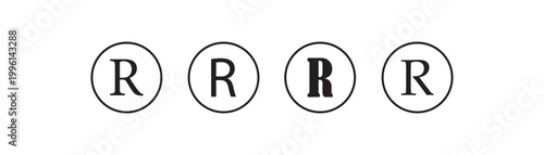 R mark. patent trademark r circle icon set. registered R pictogram. vector illustration. eps10