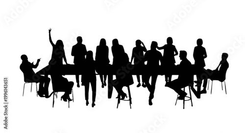 Group of people raising hands in meeting isolated on transparent background, Vector