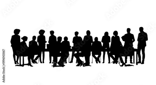 Silhouette people sitting in a row isolated on transparent background, Vector