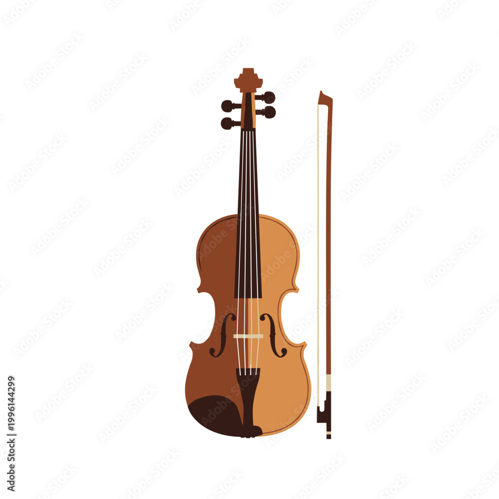 Fototapeta premium Violin illustration with bow isolated on white background for musical concepts