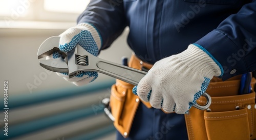 Honoring labor day skilled tradesman with wrench celebrating american workers and labor