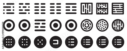 Circular grid and dots UI interface icons for web navigation, minimalist graphic design set. vector illustration eps 10
