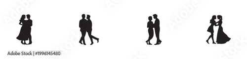 Affectionate dancing couple silhouettes collection intimate moments formal wear vector graphic illustration set