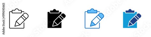 Edit Clipboard Multiple Style Icon Design Vector - Clipboard with pencil representing form editing, data entry, and task documentation