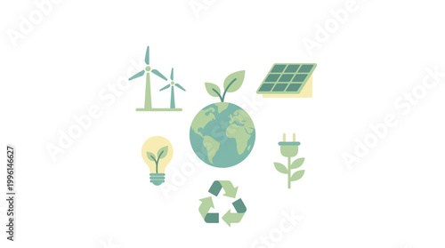 Sustainable energy and environmental protection symbols, global ecological balance and renewable power