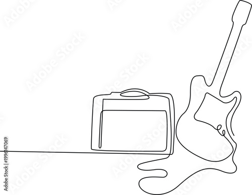 Electric guitar and tablet with stylus connected Vector