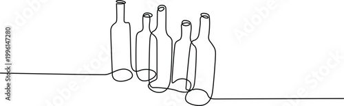 Five empty wine bottles falling over on a flat surface Vector