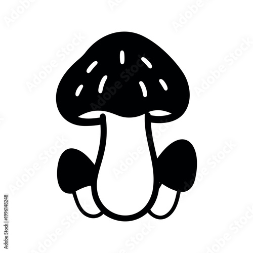 Isolated mushroom artwork with spots for web and print, simple black and white line drawing