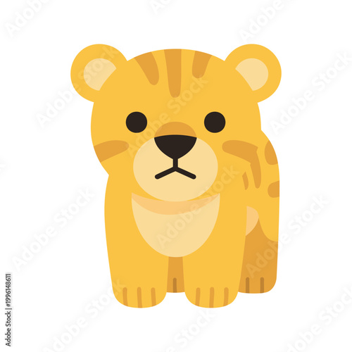 Cartoon tiger stands in a simple illustration with an inquisitive look on its cute face