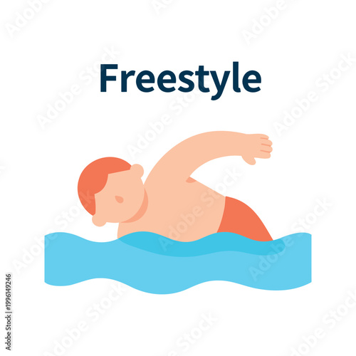 Illustration of a swimmer performing the freestyle stroke in a pool of water