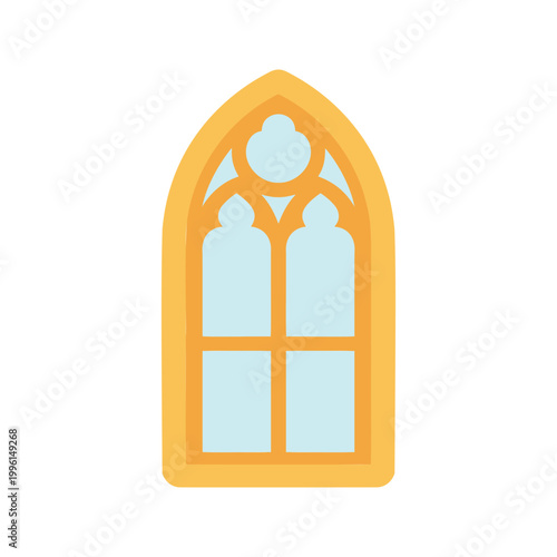 Simple illustration of a decorative window with a symmetrical quatrefoil design in the top pane