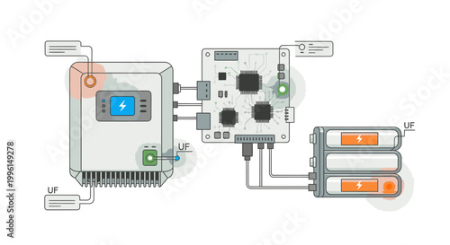 Technical illustration of industrial control panel with buttons, switches, and electrical components on a white background.