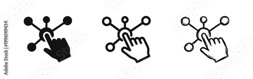 Network Connection Hand Click Icon Set Solid Outline and Hand Drawn Styles