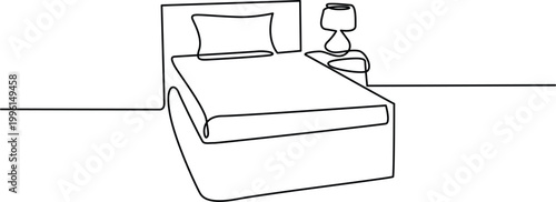 Minimalist bed with bedside lamp and pillow Vector