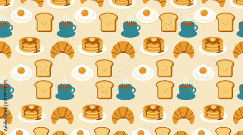 Croissants and coffee cups pattern.