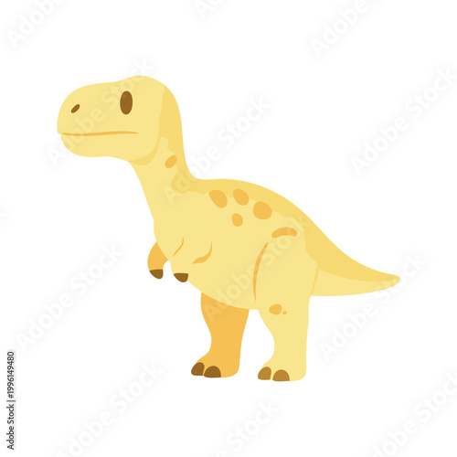 Adorable cartoon brachiosaurus with spots standing on two legs in profile view