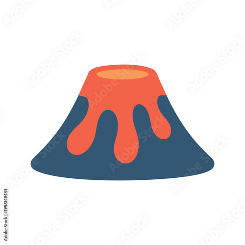 Volcano erupts with lava flowing down the mountain, isolated on a white background