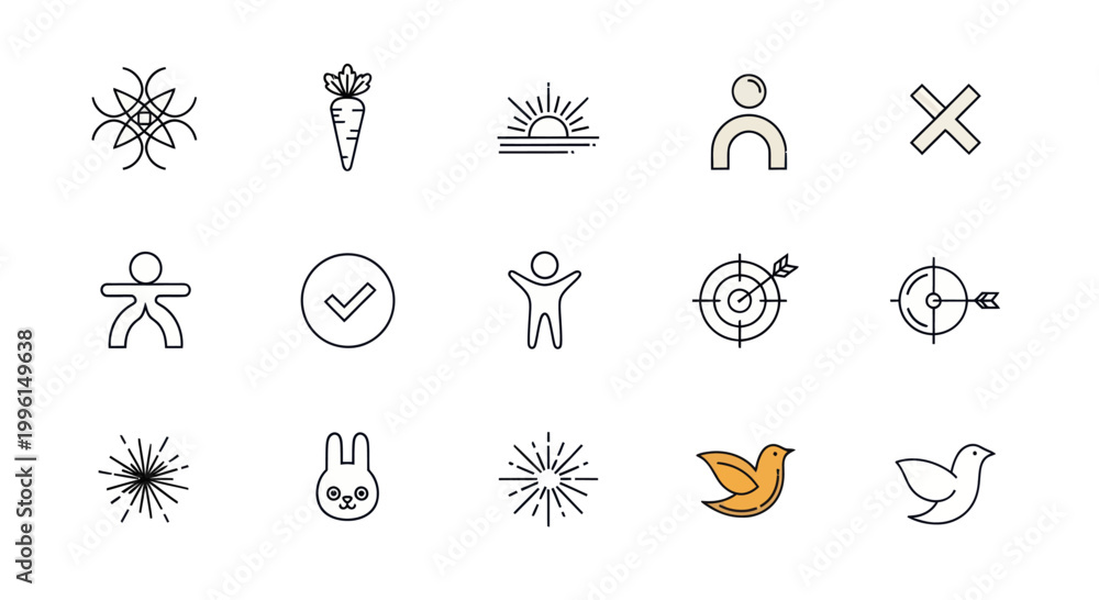 Fototapeta premium Set of Simple Line Icons: Business, Lifestyle, Nature, and Symbols