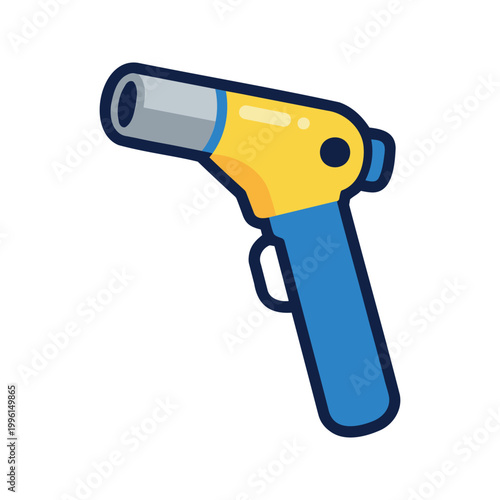 Illustration of a vibrant yellow and blue butane torch for culinary use