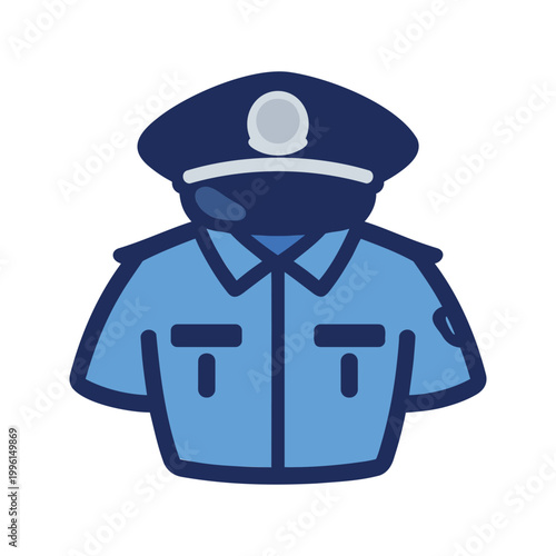 Illustration of a cartoon police uniform with short sleeves and a dark blue cap