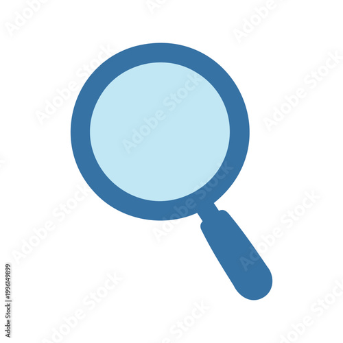Simple blue magnifying glass to examine and inspect with optical tool on a white background