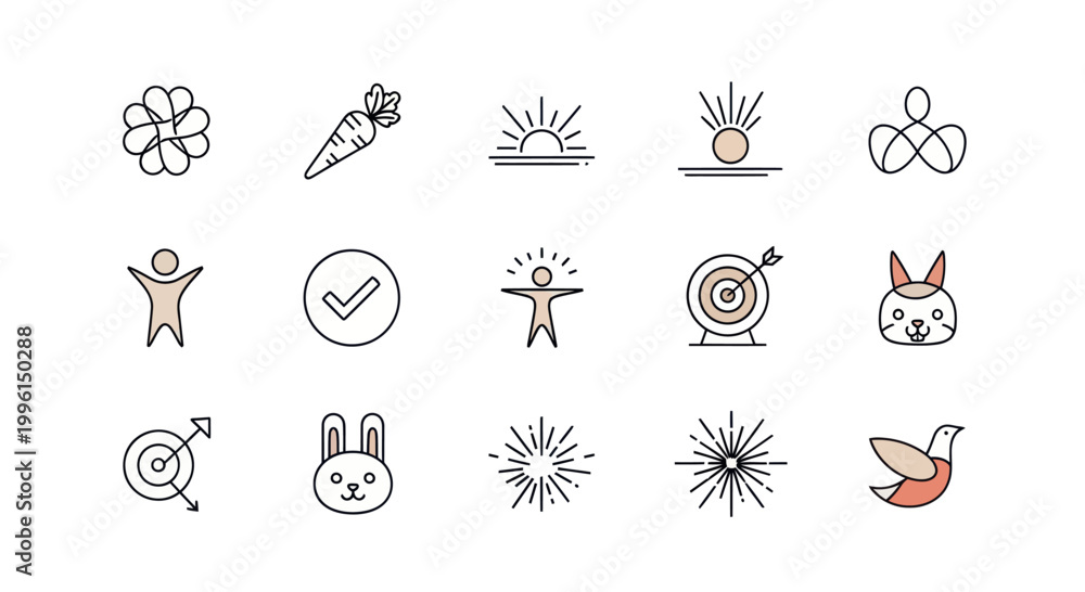 Fototapeta premium Set of Modern Flat Icons: Health, Success, Nature, and Lifestyle