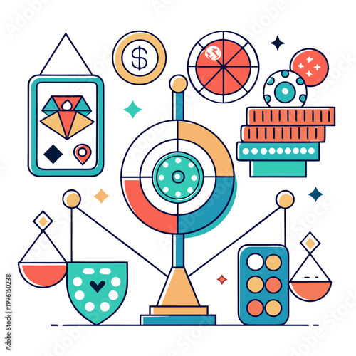 Casino Gambling Icons Representing Risk and Loss