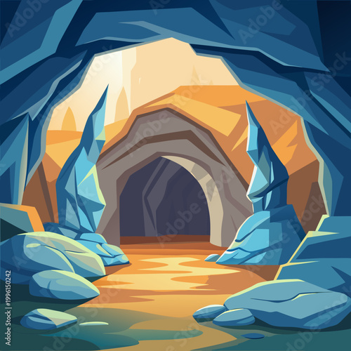 Cave Entrance with Rocky Formations and Sunlight