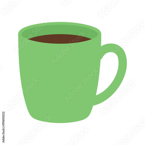 Freshly brewed coffee in a vibrant green mug illustration on white backdrop