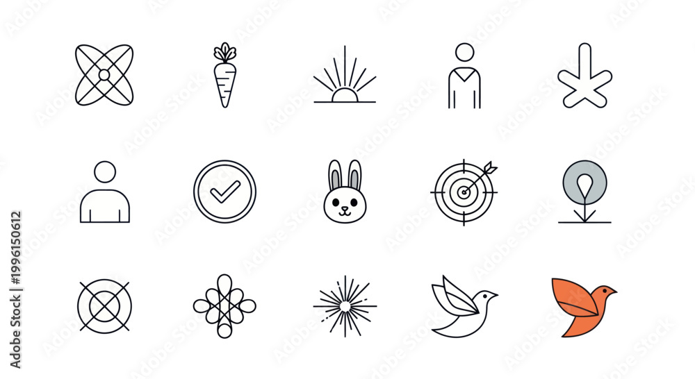 Fototapeta premium Set of simple icons and symbols. Line art, minimalist design.
