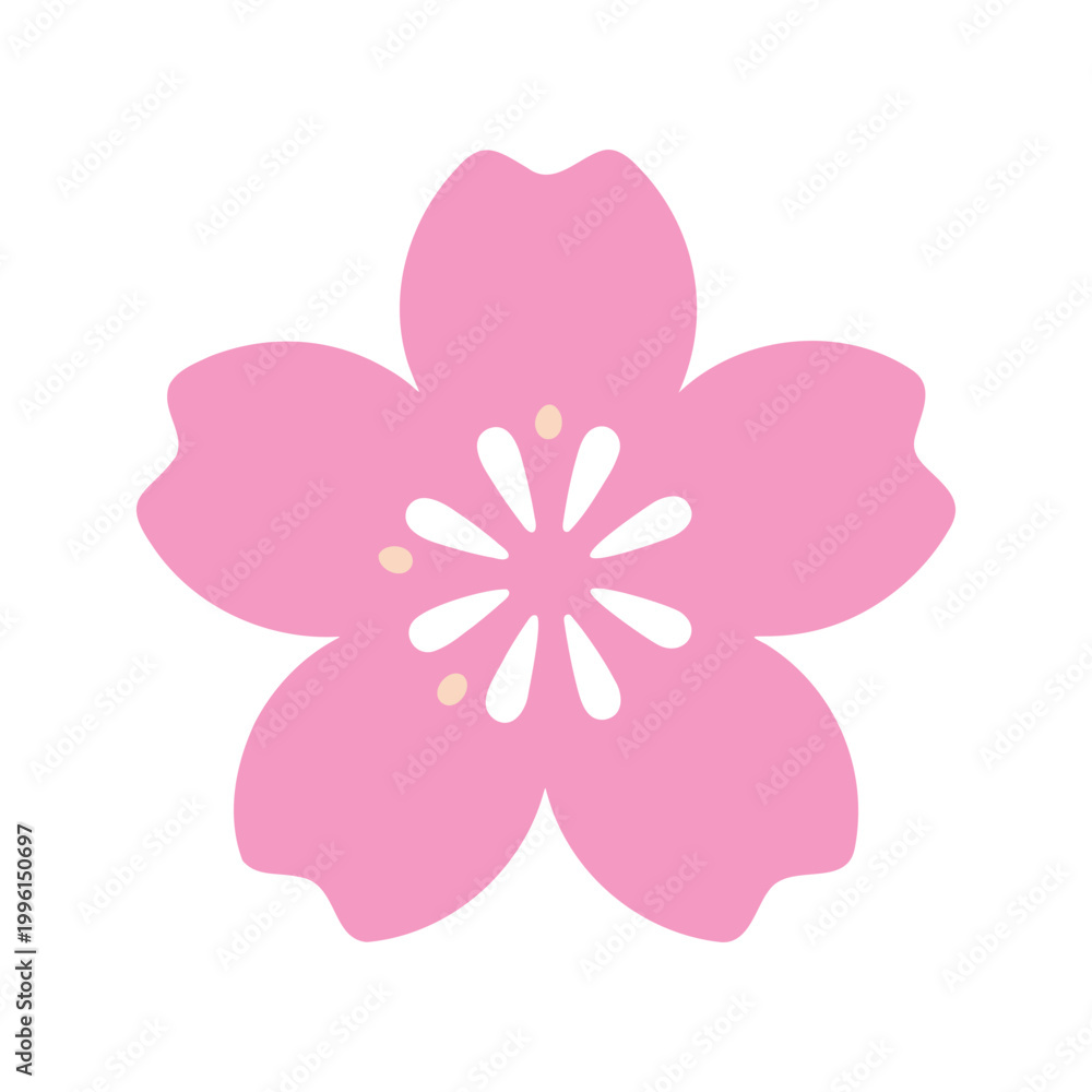 Fototapeta premium Minimalistic illustration of a pink cherry blossom with white and beige details on a white background